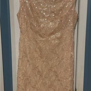 Elegant Sequin Lace Mini Dress - Cream